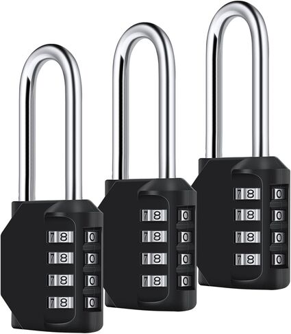 3 عبوات من قفل مجموعة الأصفاد بطول 2.6 بوصة، قفل مقاوم للماء للأماكن الخارجية مكون من 4 أرقام من Diyife، مشبك من الفولاذ المطلي وأمان عالي للسياج والمدرسة وصالة الألعاب الرياضية وخزانة رياضية، أسود in Kuwait