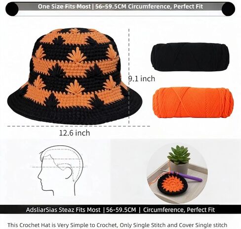 Shenjill Fisherman Hat Crochet Kit لمجموعات الكروشيه للمبتدئين للبالغين مع مقاطع فيديو خطوة بخطوة تعليميات المبتدئين حياكة Hat Hat Kit Easy Starter Yarn Kits for Crocheting (Orange Red) in Kuwait
