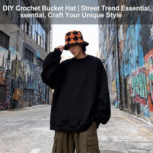 Shenjill Fisherman Hat Crochet Kit لمجموعات الكروشيه للمبتدئين للبالغين مع مقاطع فيديو خطوة بخطوة تعليميات المبتدئين حياكة Hat Hat Kit Easy Starter Yarn Kits for Crocheting (Orange Red) in Kuwait