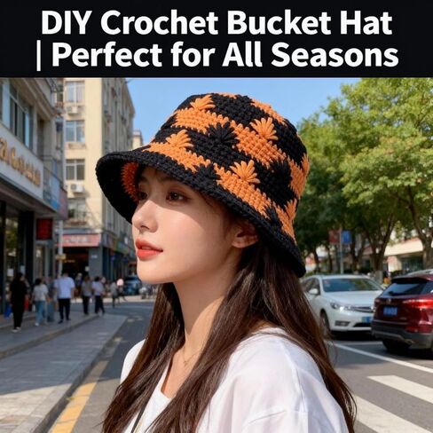 Shenjill Fisherman Hat Crochet Kit لمجموعات الكروشيه للمبتدئين للبالغين مع مقاطع فيديو خطوة بخطوة تعليميات المبتدئين حياكة Hat Hat Kit Easy Starter Yarn Kits for Crocheting (Orange Red) in Kuwait
