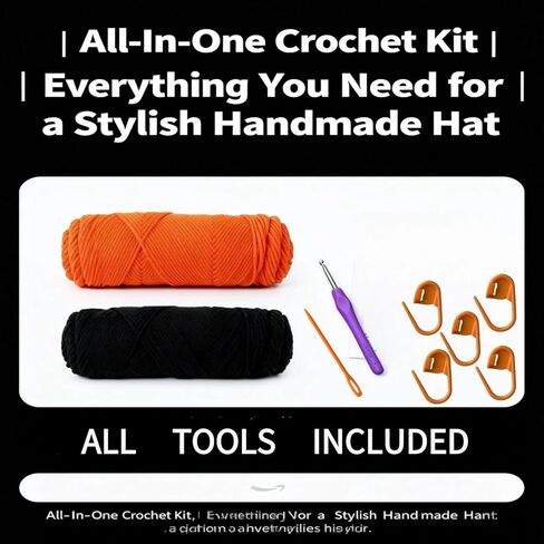 Shenjill Fisherman Hat Crochet Kit لمجموعات الكروشيه للمبتدئين للبالغين مع مقاطع فيديو خطوة بخطوة تعليميات المبتدئين حياكة Hat Hat Kit Easy Starter Yarn Kits for Crocheting (Orange Red) in Kuwait