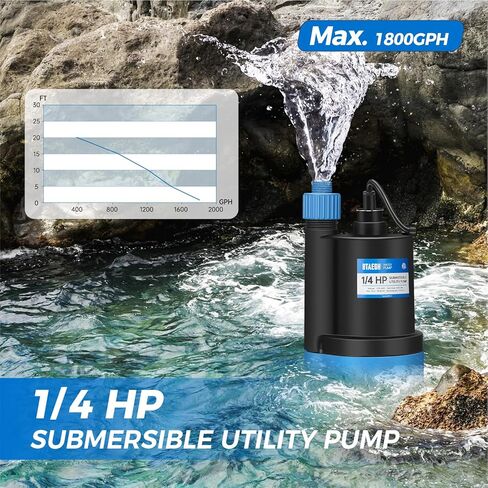 مضخة مياه غاطسة 1/4 حصان 1800 جيجا في الساعة مضخة مستنقع صغيرة من البلاستيك الحراري مضخة نقل كهربائية محمولة نظيفة لحمام السباحة في الطابق السفلي والحديقة والبركة in Kuwait