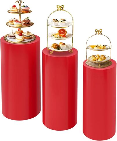 3Pcs Large Round Cylinder Tables Round Cake Pedestal Stand with Three Sizes & Stacked Storage Cylinder Pedestal Stands for Birthdays, Parties, Weddings, Festivals, Corporate Events(Black) in Saudi Arabia