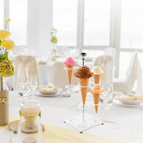 OUNONA Ice Cream Cone Holder Stand 6 Holes Acrylic Dessert Display Stand with Stable Base 11.02X4.72X4.72In for Party Wedding Baby Shower in Saudi Arabia