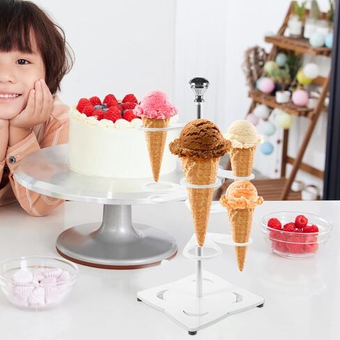 OUNONA Ice Cream Cone Holder Stand 6 Holes Acrylic Dessert Display Stand with Stable Base 11.02X4.72X4.72In for Party Wedding Baby Shower in Saudi Arabia