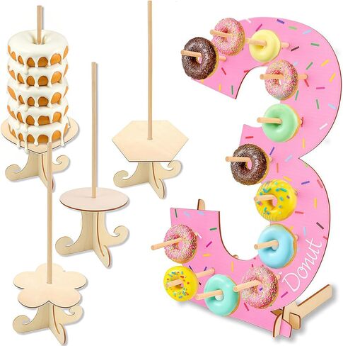مجموعة من 5 قطع من حامل الدونات، حامل عرض جداري على شكل دونات خشبي مع 4 قطع حامل برج الدونات، حامل لوح الدونات لطاولة الحلوى وحفلات الزفاف وأعياد الميلاد وحفلات استقبال المولود الجديد (رقم 3) in Kuwait