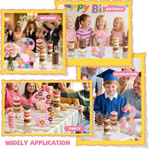 مجموعة من 5 قطع من حامل الدونات، حامل عرض جداري على شكل دونات خشبي مع 4 قطع حامل برج الدونات، حامل لوح الدونات لطاولة الحلوى وحفلات الزفاف وأعياد الميلاد وحفلات استقبال المولود الجديد (رقم 3) in Kuwait