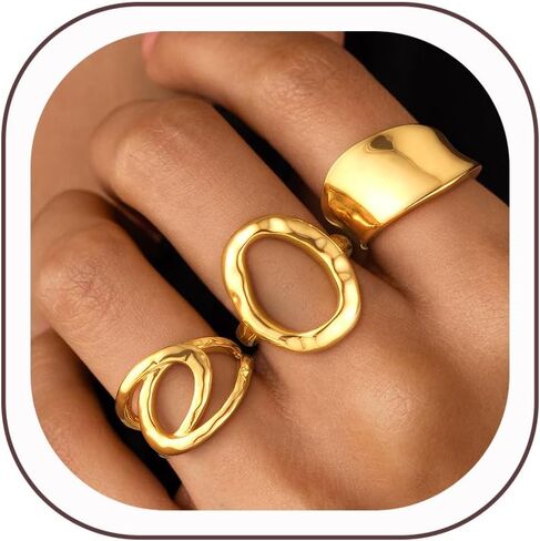 ZOERAY Chunky Gold Rings for Women Non Tarnish Trendy 14k Gold Plated Adjustable Signet Band Stackable Thumb Ring Set Open Twist Dome Statement Stacking Rings Jewelry Gifts for Women Size 5-10 in Kuwait
