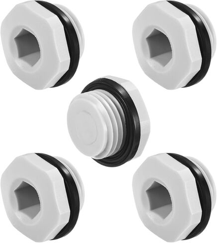 M METERXITY 5-Pack Inner Hex Head Pipe Plug End Cap, M12x1.5mm Nylon Garden Hose Stopper Connector Plug with Sealing Ring for Terminating Pipe Ends [White] in Saudi Arabia