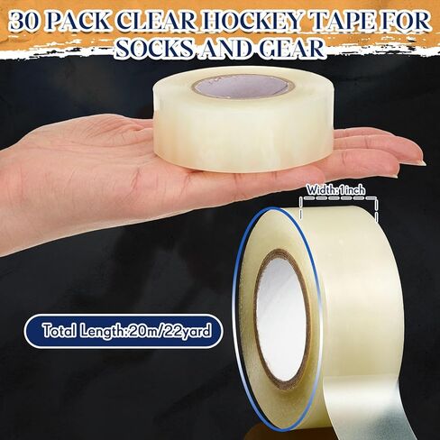 Meooeck 30 Roll Clear Hockey Tape Multipurpose Hockey Clear Tape Roll for Socks Strong Adhesive Stick Shin Pad Sports Gifts for Gear Accessories Equipment, Easy to Apply Stretch in Saudi Arabia
