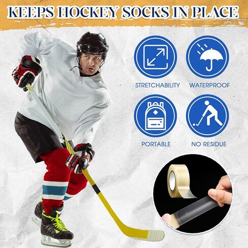 Meooeck 30 Roll Clear Hockey Tape Multipurpose Hockey Clear Tape Roll for Socks Strong Adhesive Stick Shin Pad Sports Gifts for Gear Accessories Equipment, Easy to Apply Stretch in Saudi Arabia