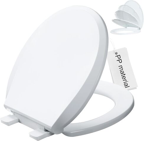 مقعد المرحاض المستدير Angol Shiold ناعم الإغلاق وسريع الفك، غطاء مقاعد المرحاض البلاستيكي الأبيض مقاوم للصدأ (16.5 بوصة، حديث) in Kuwait