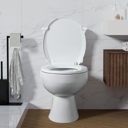 مقعد المرحاض المستدير Angol Shiold ناعم الإغلاق وسريع الفك، غطاء مقاعد المرحاض البلاستيكي الأبيض مقاوم للصدأ (16.5 بوصة، حديث) in Kuwait