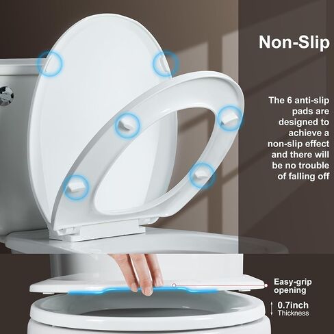 مقعد المرحاض المستدير Angol Shiold ناعم الإغلاق وسريع الفك، غطاء مقاعد المرحاض البلاستيكي الأبيض مقاوم للصدأ (16.5 بوصة، حديث) in Kuwait