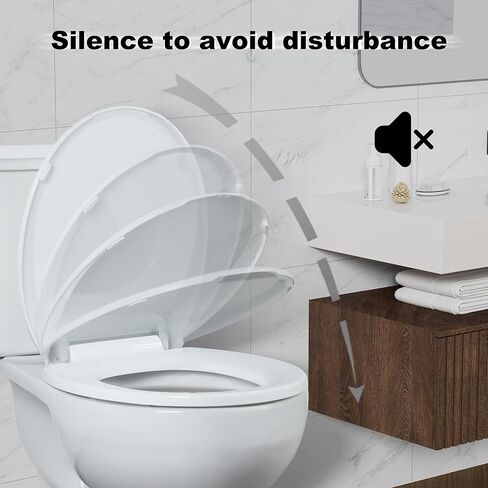 مقعد المرحاض المستدير Angol Shiold ناعم الإغلاق وسريع الفك، غطاء مقاعد المرحاض البلاستيكي الأبيض مقاوم للصدأ (16.5 بوصة، حديث) in Kuwait