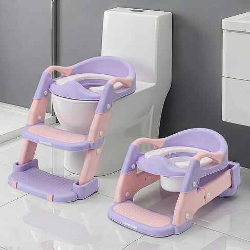 SereneLife 2-in-1 Potty Chair & Potty Training Seat with Step Stool Ladder - Height Adjustable Kids/Toddler Toilet Seat with Stable Anti-Slip Design, Cushioned Seat & Splash Guard For Boys Girls in Saudi Arabia