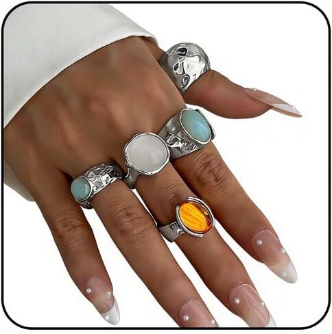 Rings for Women Chunky Rings Set Adjustable Thick Statement Ring Vintage Wide Colorful Stackable Ring for Women Chunky Jewlery in Saudi Arabia