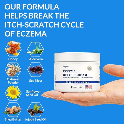 Natural Soothing Eczema Cream - Honey & Sea Moss - Organic Eczema Relief Cream - for Face & Body, Natural Dry Skin Repair (4 oz) in Saudi Arabia