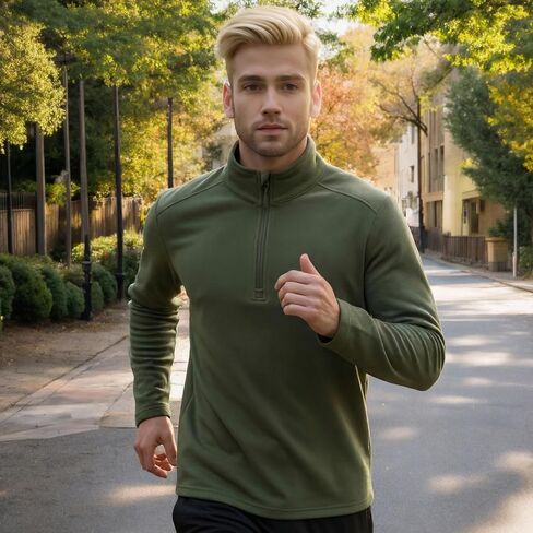 Mens Quarter Zip Pullover Fleece Lined Mock Neck Sweatshirt Casual Long Sleeve Winter Golf Shirt in Saudi Arabia