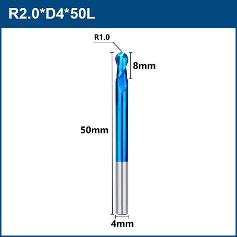 8pcs 2 Flutes Carbide Ball Nose End Mill R1-6 Tungsten CNC Router Bit Spiral Cutting Milling Tool for Alloy Steels/Hardened Steels in Saudi Arabia
