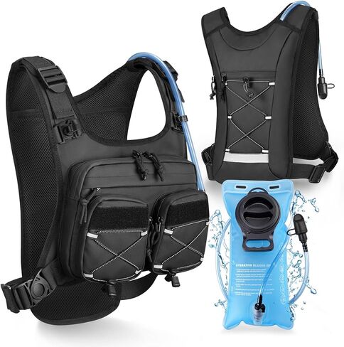 NOOLA Running Vest with 2L Water Bladder, Reflective Hydration Backpack for Men Women, Lightweight Chest Pack with Phone Pocket Adjustable Running Backpack for Marathon Fishing Cycling Hiking in Saudi Arabia