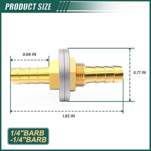2PCS Brass Hose Barb Bulkhead Fitting Thru-Bulk Head Hex Union, 1" to 1" Barb Hose, with 4PCS Hose Clamp, for Fuel/Airl/Water/Gas/Oil in Kuwait