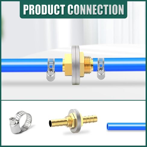 2PCS Brass Hose Barb Bulkhead Fitting Thru-Bulk Head Hex Union, 1" to 1" Barb Hose, with 4PCS Hose Clamp, for Fuel/Airl/Water/Gas/Oil in Kuwait