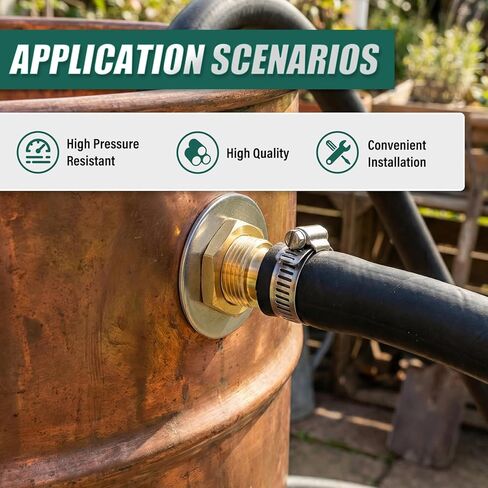 2PCS Brass Hose Barb Bulkhead Fitting Thru-Bulk Head Hex Union, 1" to 1" Barb Hose, with 4PCS Hose Clamp, for Fuel/Airl/Water/Gas/Oil in Kuwait