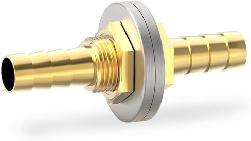 2PCS Brass Hose Barb Bulkhead Fitting Thru-Bulk Head Hex Union, 1" to 1" Barb Hose, with 4PCS Hose Clamp, for Fuel/Airl/Water/Gas/Oil in Kuwait