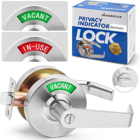 قفل مقبض باب الحمام الشاغر، رافعة الخصوصية مع مؤشر كبير، مؤشر الاستخدام أو الشغور، قفل مقبض الباب التجاري للحمامات العامة (نيكل مصقول) in Kuwait