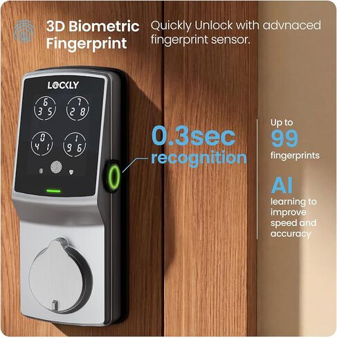 Lockly Guard Deadbolt PGD728WPU قفل ذكي تجاري - UL10B/10C لوحة مفاتيح مقاومة للحريق مع بصمة الإصبع، واي فاي وبلوتوث، متوافق مع Alexa وGoogle، 8 بطاريات AA، قفل باب قابل لإعادة المفتاح in Kuwait