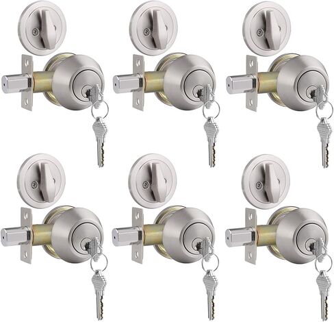 Gobrico 6 Keyed Alike Single Cylinder Deadbolts Keyed on One Side, Satin Nickel in Saudi Arabia