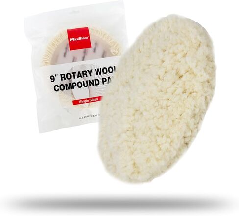 Maxshine 9" Single-Sided Rotary Wool Buffing Pad | Professional 100% Wool Cutting & Polishing Pad | Hook & Loop Backing for Easy Attachment | Ideal for Heavy Defect Removal & Paint Correction in Saudi Arabia
