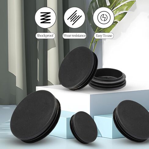 Hordion 8 قطع 2 3/8 بوصة مقابس بلاستيكية مستديرة، غطاء نهاية الأنبوب، غطاء نهاية أسود، واقي الأرضية للأنابيب المعدنية والكراسي والأثاث in Kuwait