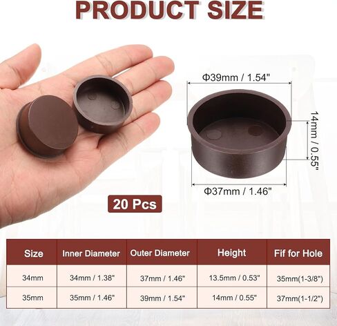 uxcell 20pcs Plastic Hole Cover Plug for 37mm(1 1/2") Concealed Hinge Cup and Screw Hinge Hole Plugs Covers for Kitchen Cabinet Furniture, Brown in Saudi Arabia