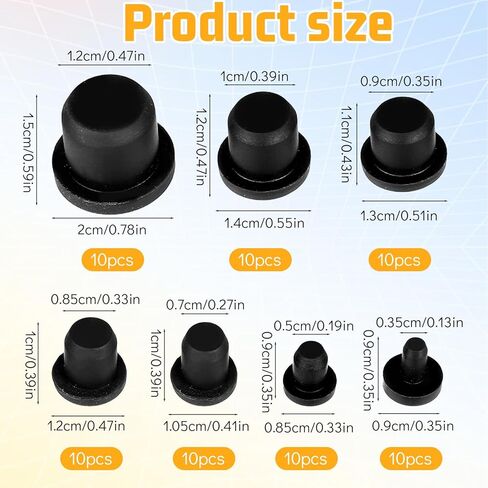 70 قطعة 7 أحجام من قابس ثقب السيليكون، سدادات مطاطية مستديرة سوداء، سدادات مطاطية للثقوب الدائرية، أغطية نهاية فتحات الأزرار المقاومة للماء، قابس أنبوبي بديل ناعم للزجاجات، الأنابيب، أواني الزهور in Kuwait