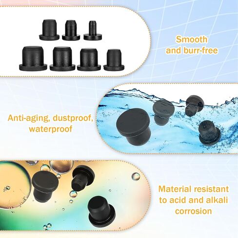 70 قطعة 7 أحجام من قابس ثقب السيليكون، سدادات مطاطية مستديرة سوداء، سدادات مطاطية للثقوب الدائرية، أغطية نهاية فتحات الأزرار المقاومة للماء، قابس أنبوبي بديل ناعم للزجاجات، الأنابيب، أواني الزهور in Kuwait