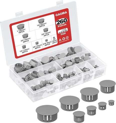 260 قطعة من فتحات المقابس البلاستيكية، أغطية تزيين فتحات الخزانة، سدادات بلاستيكية رمادية لفتحات الأثاث الدائرية 8 مقاسات 1/4 بوصة 5/16 بوصة 3/8 بوصة 1/2 بوصة 5/8 بوصة 3/4 بوصة 7/8 بوصة 1 بوصة in Kuwait