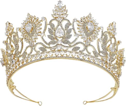 تيجان وتيجان كبيرة فاخرة لحفلات الزفاف المكعبة زركونيا تاج طويل القامة للعروس تيارا فضي وذهبي وزهرة الشمس تشيكوسلوفاكيا وأعياد الميلاد وحفلات التخرج وأغطية الرأس إكسسوارات شعر الزفاف in Kuwait