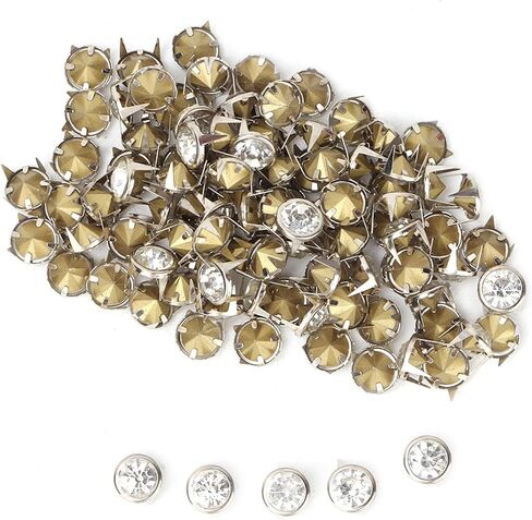 100pcs Metal Crystal Studs, Electroplated Copper Spots, Shiny Rhinestones Studs, Ideal for DIY Craft Decoration on Clothes, Bags & Shoes in Saudi Arabia