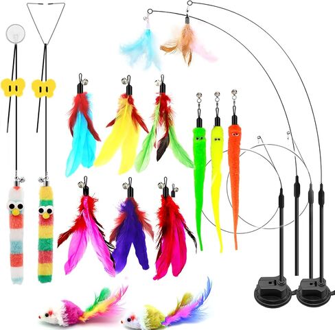 Interactive Bird Simulation Cat Feather Toy Set Cat Retractable Wand Toys Suction Cups Base,Include Detachable 7 Pcs Replacements Feathers Toys in Saudi Arabia