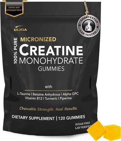 علكة كرياتين مونوهيدرات للرجال والنساء - تركيبة نباتية وخالية من السكر مع لتر تورين + فيتامين ب 12 - لتقوية العضلات، وبناء العضلات، والتعافي، وتعزيز الطاقة، ومكمل ما قبل التمرين in Kuwait