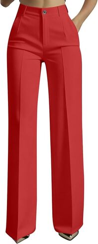 اللباس السراويل المرأة واسعة الساق العمل السراويل العصرية متأنق عالية الخصر الأعمال عارضة بنطلون بنطلون مع جيوب in Kuwait