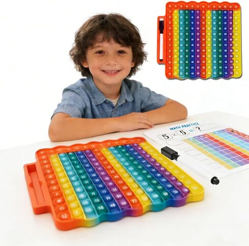 Multiplication Table Pop Fidget Learning Toy, Educational Math Game Board with Marker, Rainbow Mixed Colors in Kuwait