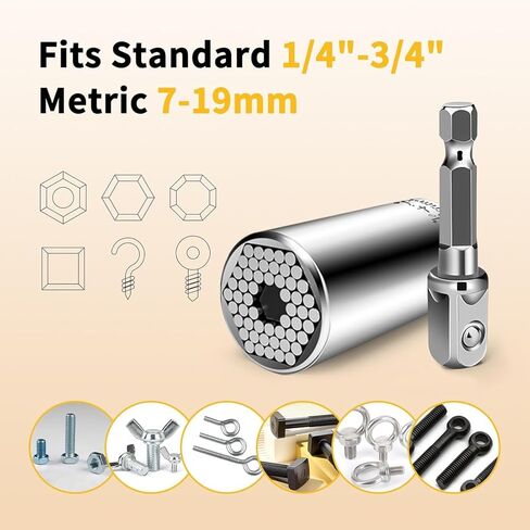 Universal Socket Self-Adjusting Wrench Set (7-19mm) – Fits Standard 1/4''-3/4'',Super Socket with Power Drill Adapter for Wrench Ratchet & Power Drill– Ideal Tool Gift for Men in Saudi Arabia