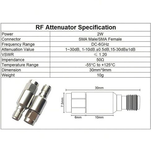 1Pc 2W DC-6GHz 1/2/3/5/6/10/15/20/30db 50Ohm RF Attenuator SMA Male to SMA Female Coaxial Fixed Connectors Stainless Steel(Gold,15db) in Saudi Arabia