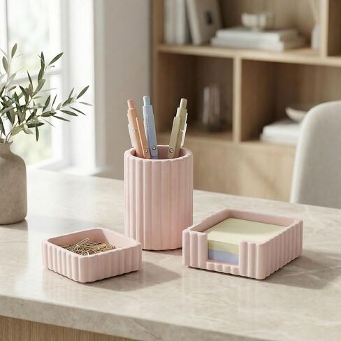مجموعة ملحقات المكتب الجمالية الحديثة Kibaga من 3 - منظمي خرسانة أنيقة للأقلام والمستلزمات المكتبية - إضافة لطيفة وعملية لديكور مساحة العمل الخاصة بك in Kuwait