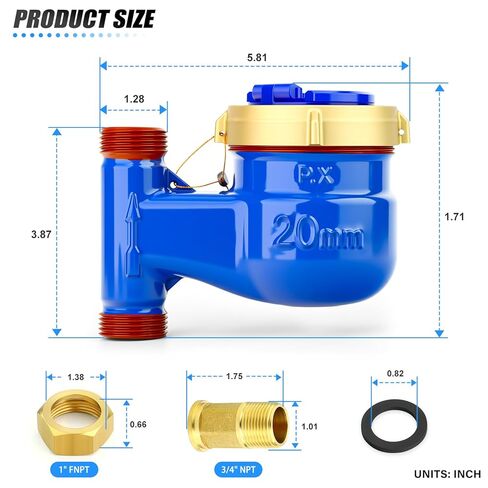 MEANLIN MEASURE Vertical Water Meter with 3/4" NPT Couplings, Gallon Cold Water Meter for Garden or Home, 20MM Measuring in Cubic Meter in Saudi Arabia