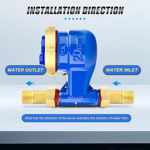 MEANLIN MEASURE Vertical Water Meter with 3/4" NPT Couplings, Gallon Cold Water Meter for Garden or Home, 20MM Measuring in Cubic Meter in Saudi Arabia