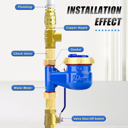 MEANLIN MEASURE Vertical Water Meter with 3/4" NPT Couplings, Gallon Cold Water Meter for Garden or Home, 20MM Measuring in Cubic Meter in Saudi Arabia